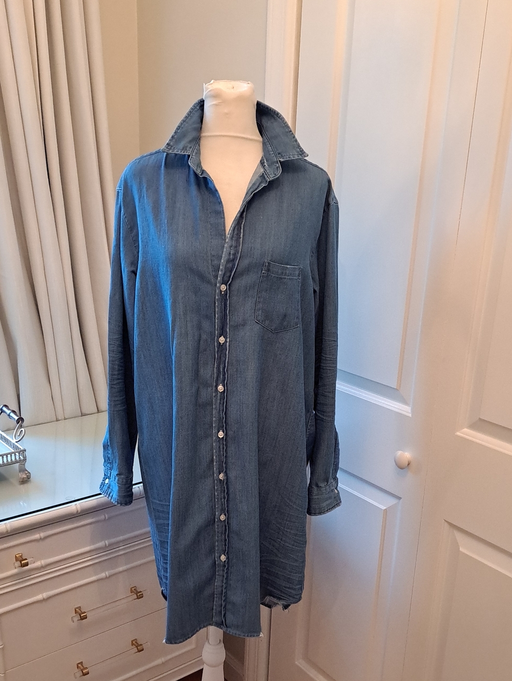 Frank & Eileen Womens Mary 100% Cotton Distressed Denim Midi Shirt Dress M